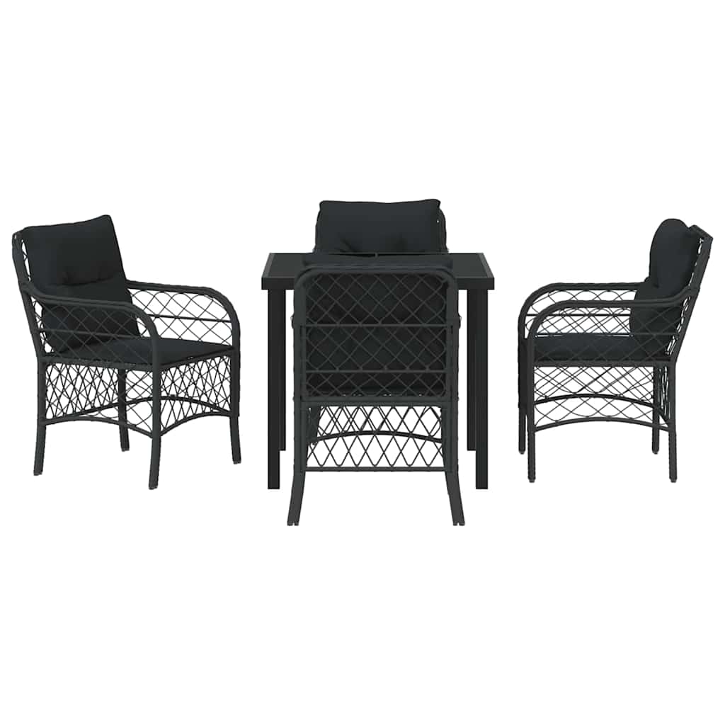 Garden Dining Set with Cushion 5 pcs Black Poly Rattan