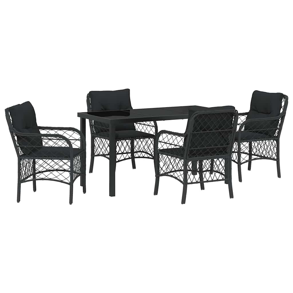 Garden Dining Set with Cushion 5 pcs Black Poly Rattan