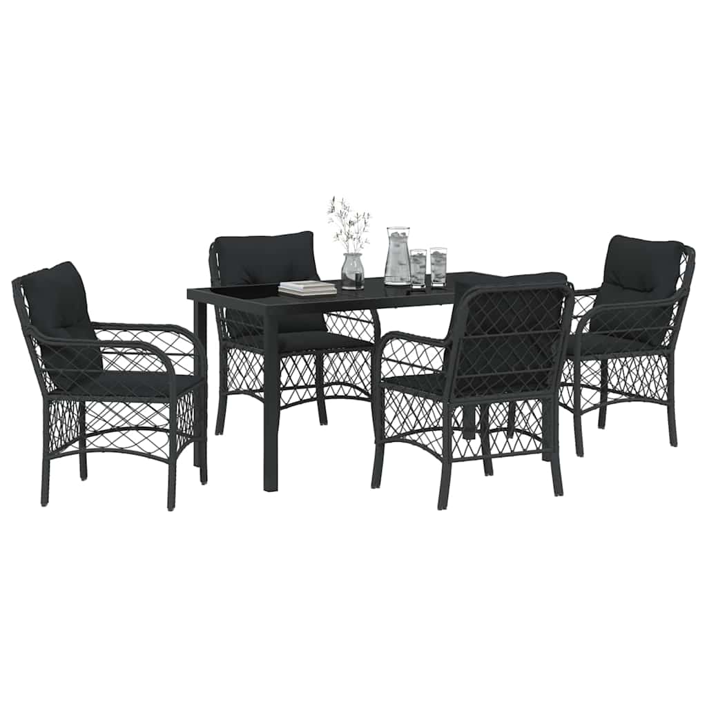 Garden Dining Set with Cushion 5 pcs Black Poly Rattan