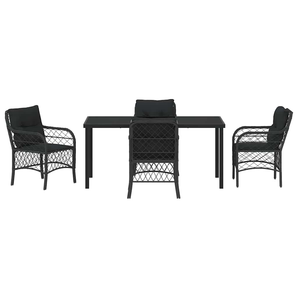 Garden Dining Set with Cushion 5 pcs Black Poly Rattan