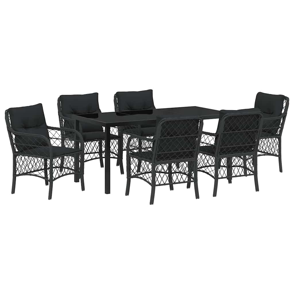Garden Dining Set with Cushion 7 pcs Black Poly Rattan