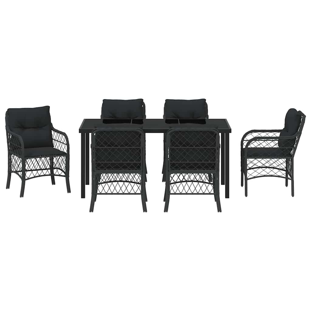 Garden Dining Set with Cushion 7 pcs Black Poly Rattan