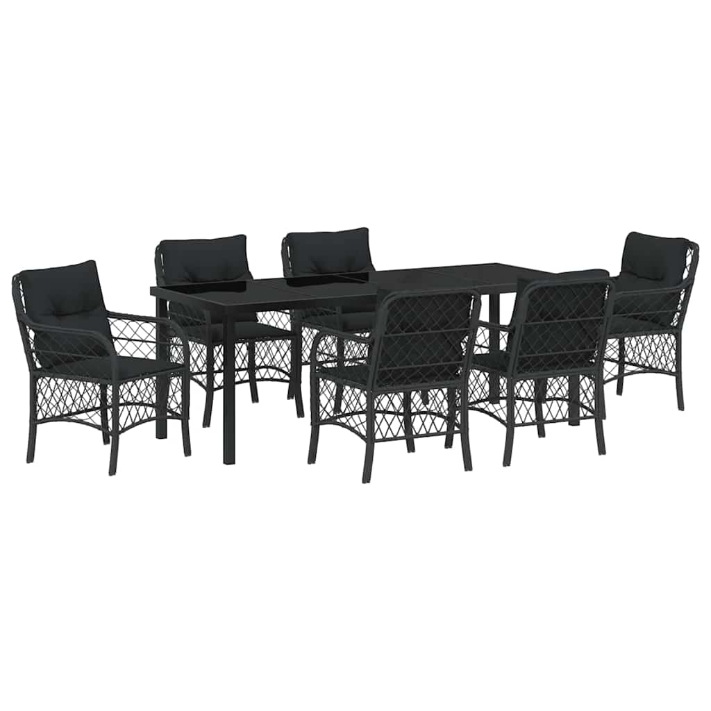 Garden Dining Set with Cushion 7 pcs Black Poly Rattan