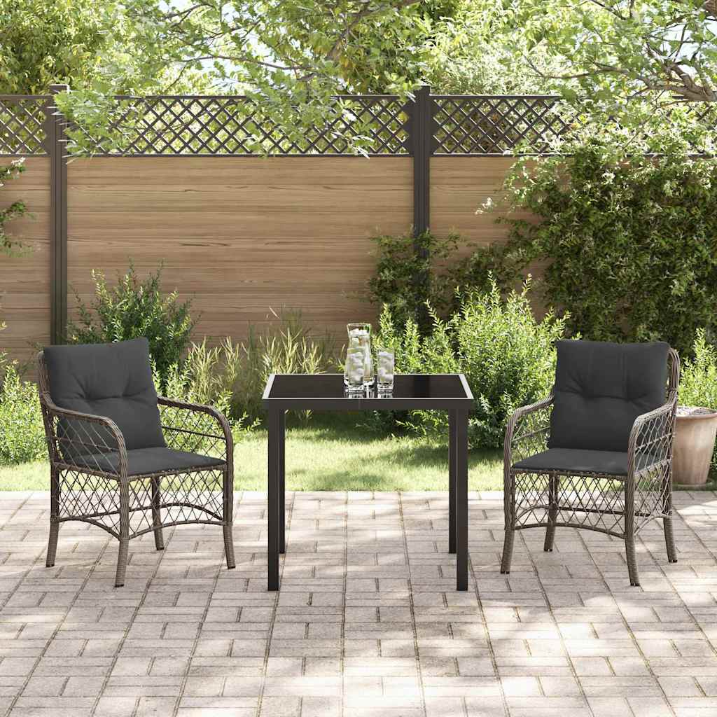 Garden Dining Set with Cushion 3 pcs Grey Poly Rattan
