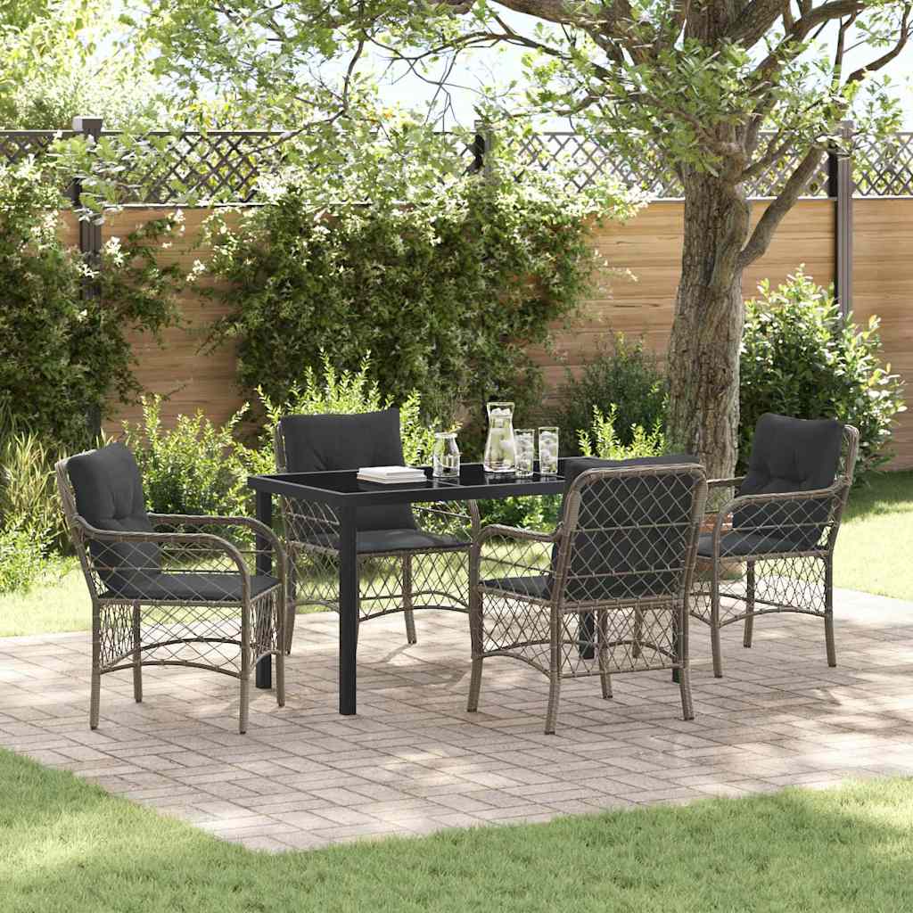 Garden Dining Set with Cushion 5 pcs Grey Poly Rattan