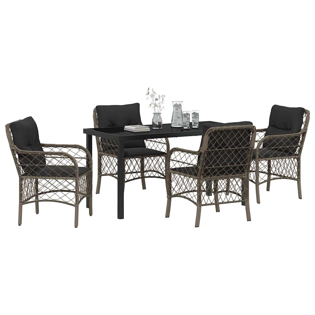 Garden Dining Set with Cushion 5 pcs Grey Poly Rattan