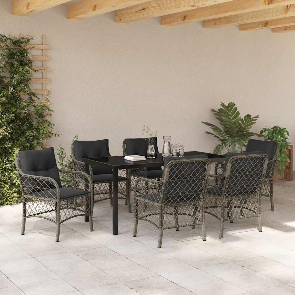 Garden Dining Set with Cushion 7 pcs Grey Poly Rattan
