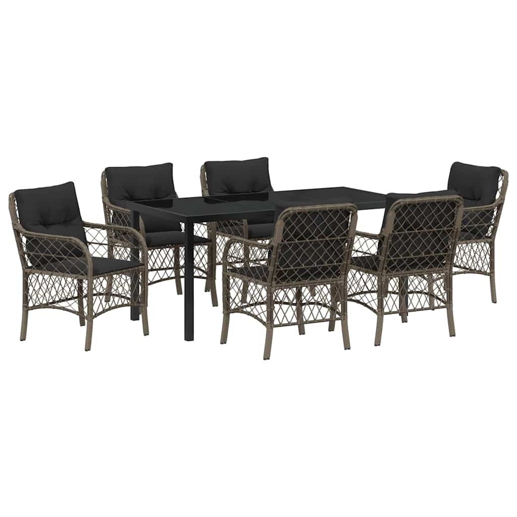 Garden Dining Set with Cushion 7 pcs Grey Poly Rattan