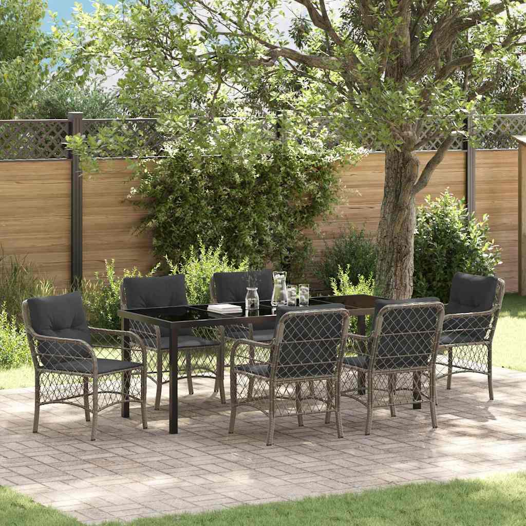 Garden Dining Set with Cushion 7 pcs Grey Poly Rattan