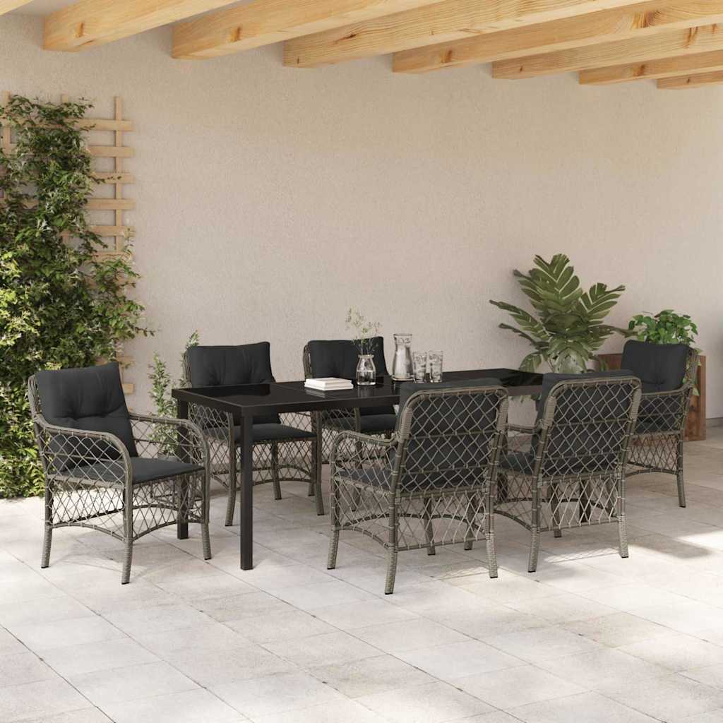 Garden Dining Set with Cushion 7 pcs Grey Poly Rattan