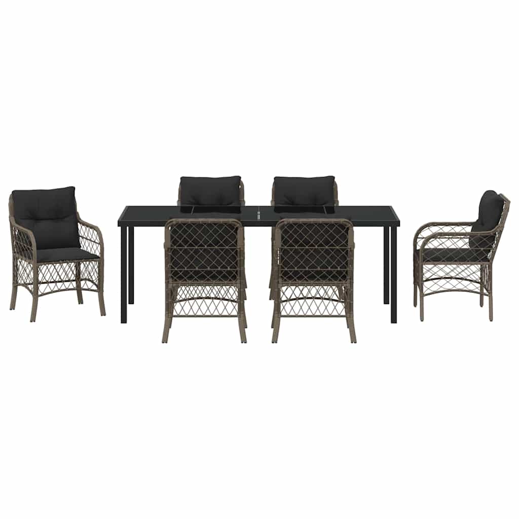 Garden Dining Set with Cushion 7 pcs Grey Poly Rattan