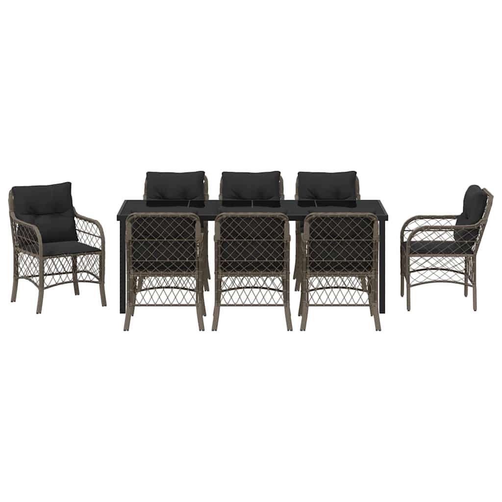 Garden Dining Set with Cushion 9 pcs Grey Poly Rattan