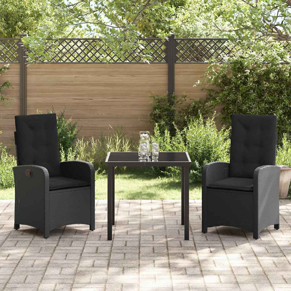 Garden Dining Set with Cushion 3 pcs Black Poly Rattan