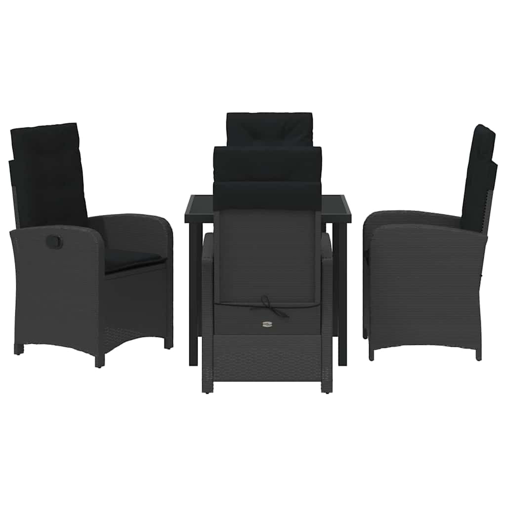 Garden Dining Set with Cushion 5 pcs Black Poly Rattan
