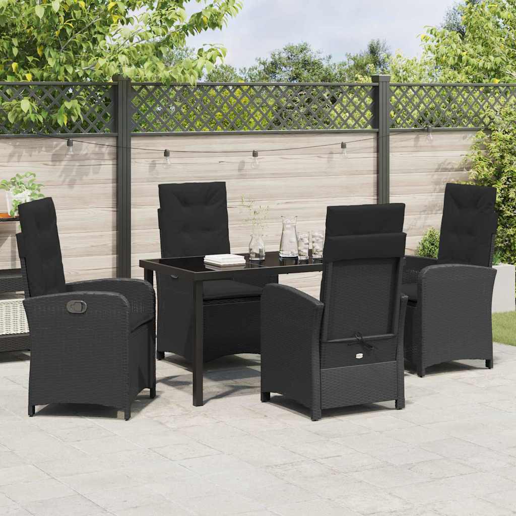 Garden Dining Set with Cushion 5 pcs Black Poly Rattan