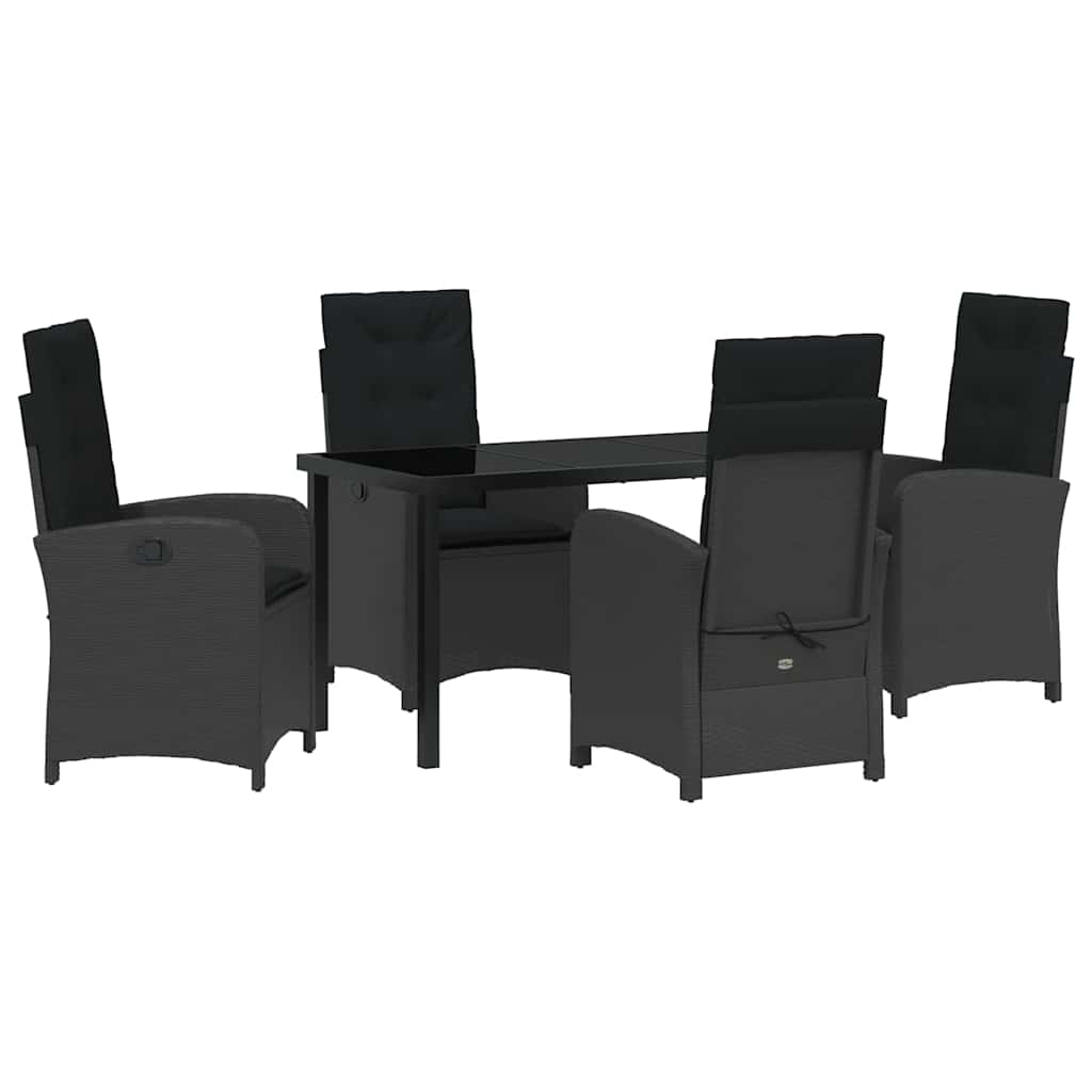 Garden Dining Set with Cushion 5 pcs Black Poly Rattan