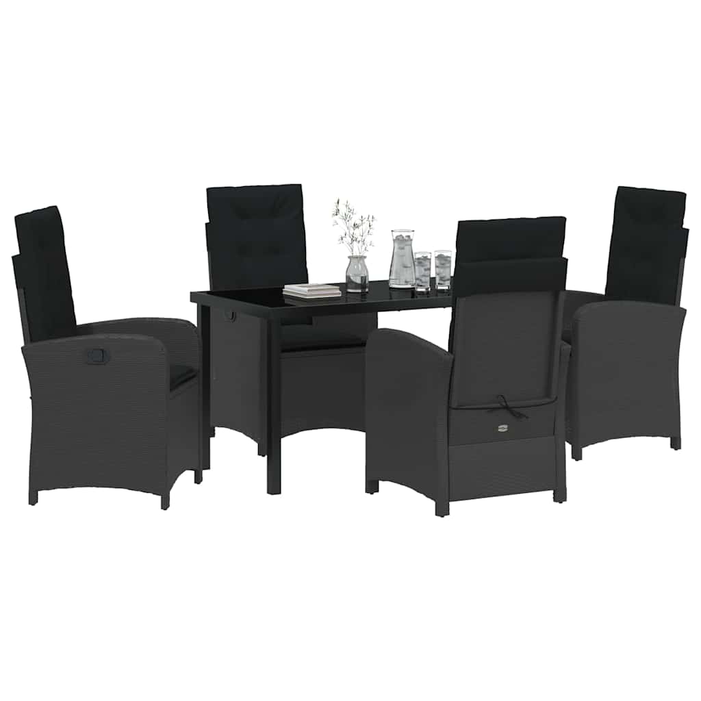 Garden Dining Set with Cushion 5 pcs Black Poly Rattan