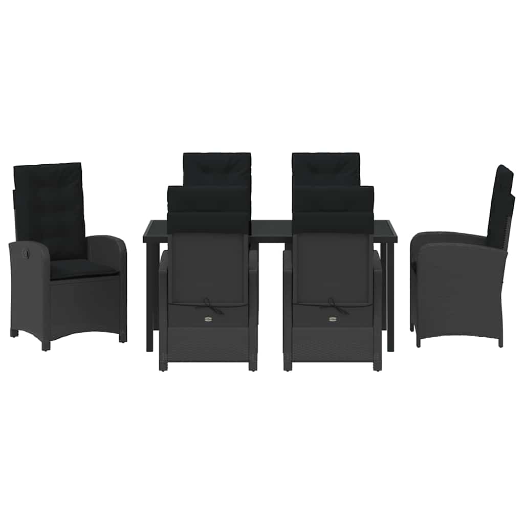 Garden Dining Set with Cushion 7 pcs Black Poly Rattan