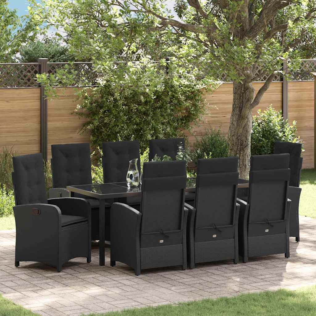 Garden Dining Set 9 pcs Black Poly Rattan