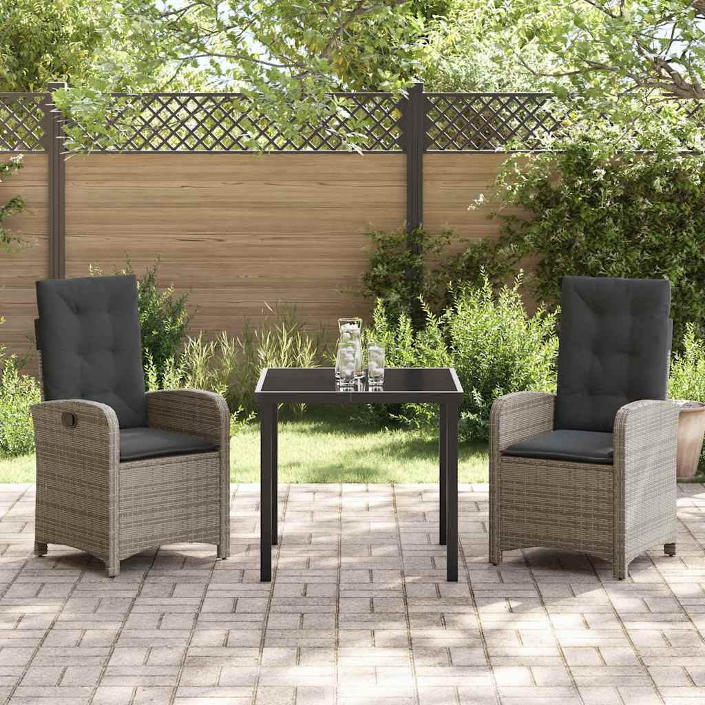 Garden Dining Set with Cushion 3 pcs Grey Poly Rattan