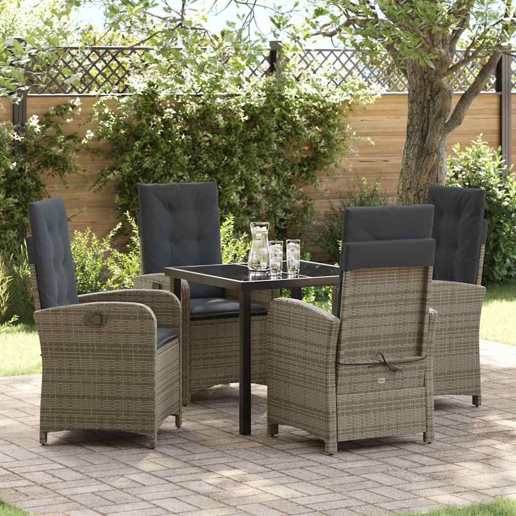 Garden Dining Set with Cushion 5 pcs Grey Poly Rattan