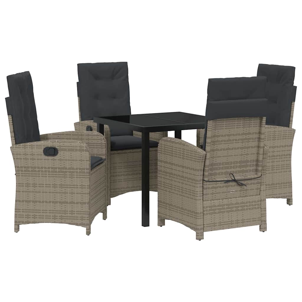 Garden Dining Set with Cushion 5 pcs Grey Poly Rattan