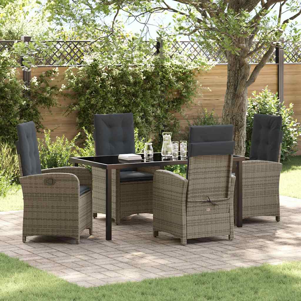 Garden Dining Set with Cushion 5 pcs Grey Poly Rattan