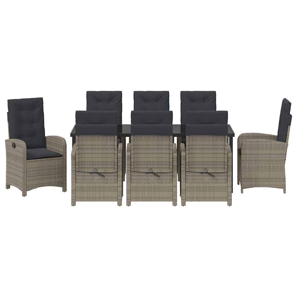 Garden Dining Set with Cushion 9 pcs Grey Poly Rattan