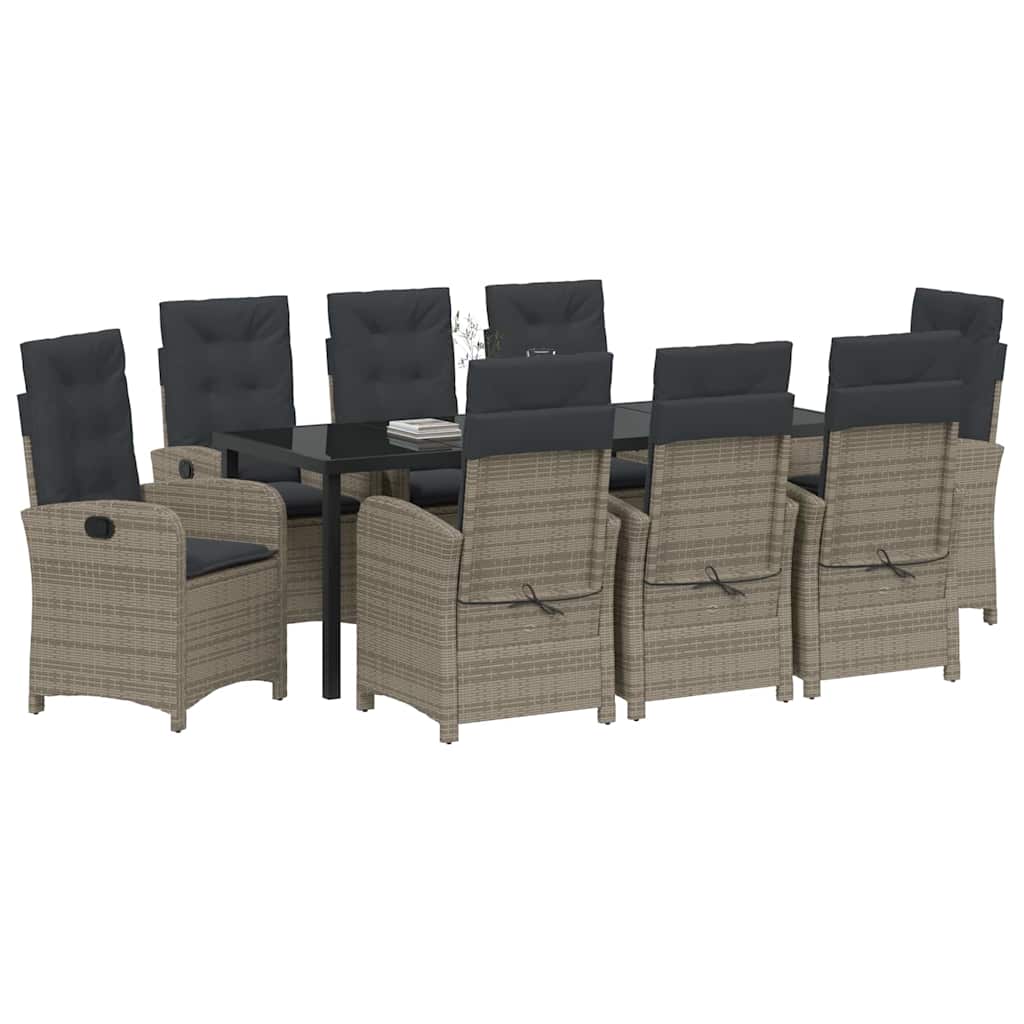 Garden Dining Set with Cushion 9 pcs Grey Poly Rattan