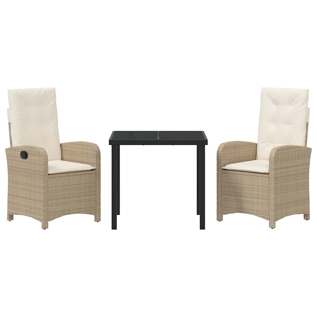 Garden Dining Set with Cushion 3 pcs Beige Poly Rattan