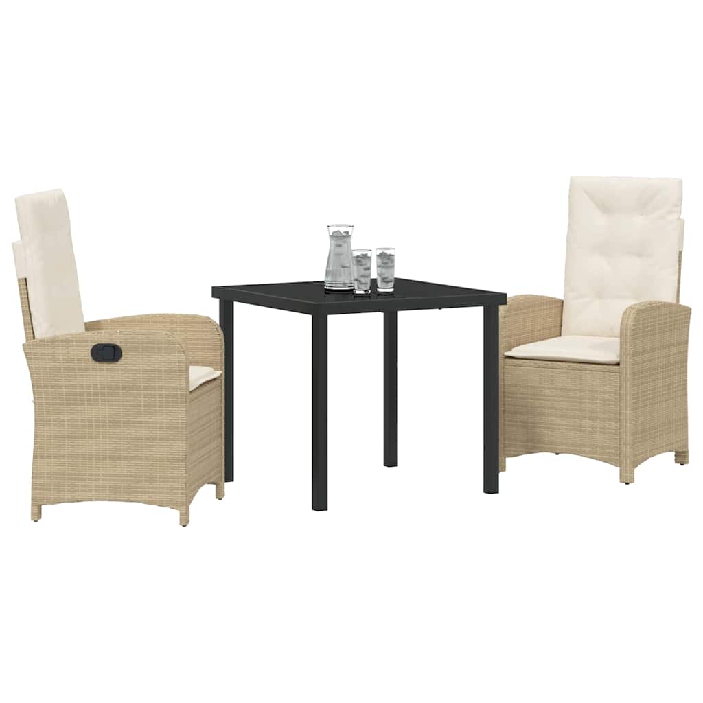 Garden Dining Set with Cushion 3 pcs Beige Poly Rattan