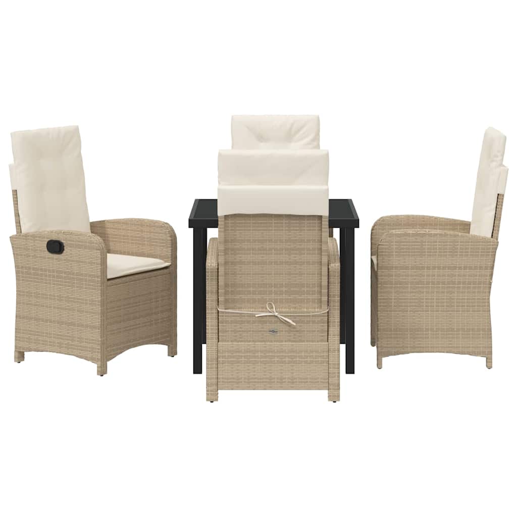 Garden Dining Set with Cushion 5 pcs Beige Poly Rattan