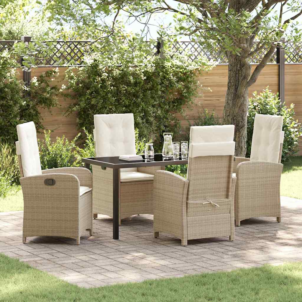 Garden Dining Set with Cushion 5 pcs Beige Poly Rattan