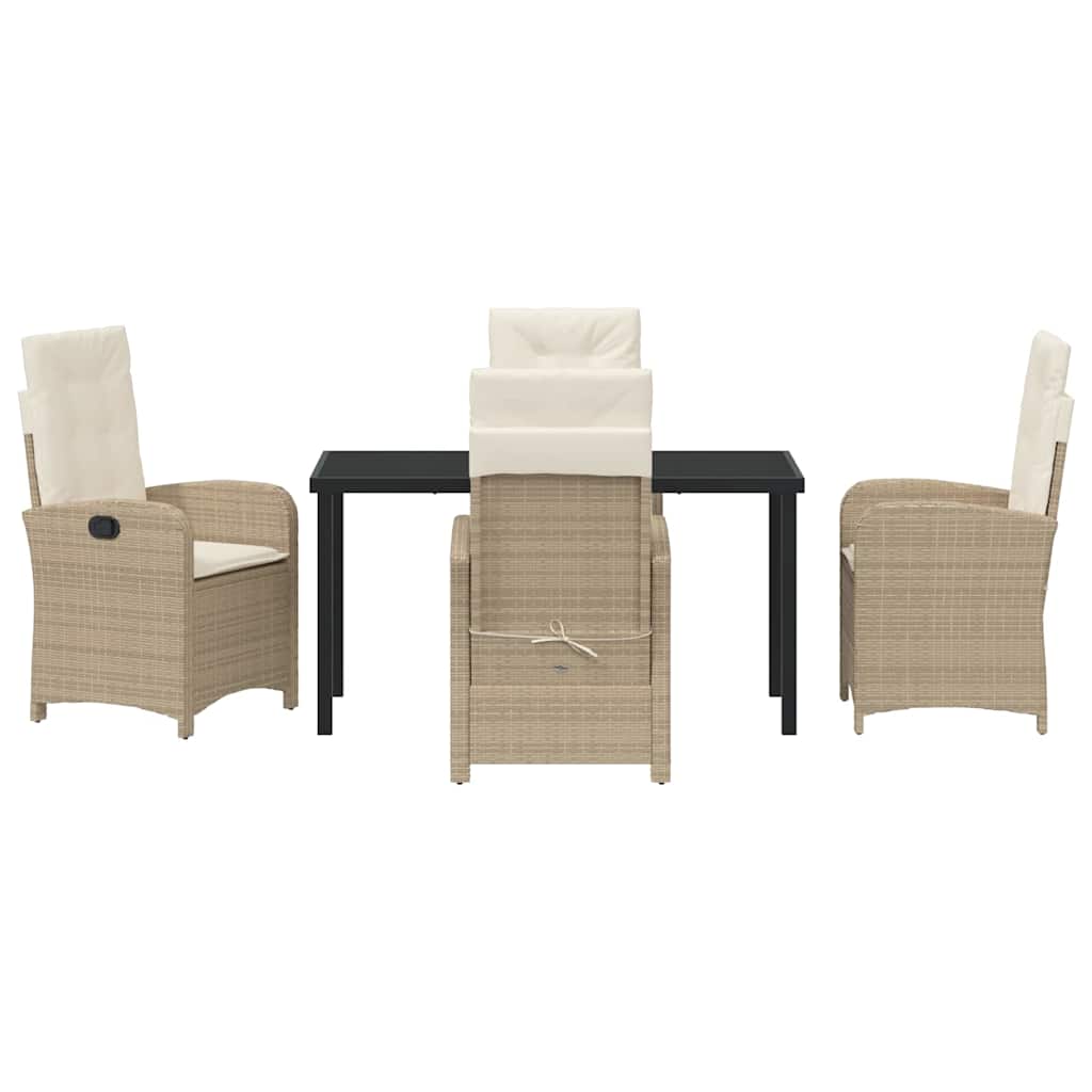 Garden Dining Set with Cushion 5 pcs Beige Poly Rattan