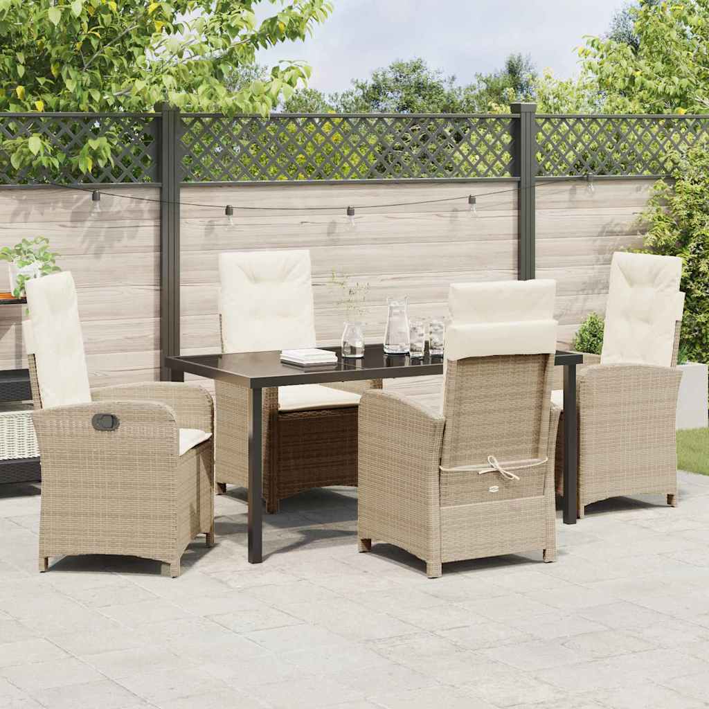 Garden Dining Set with Cushion 5 pcs Beige Poly Rattan