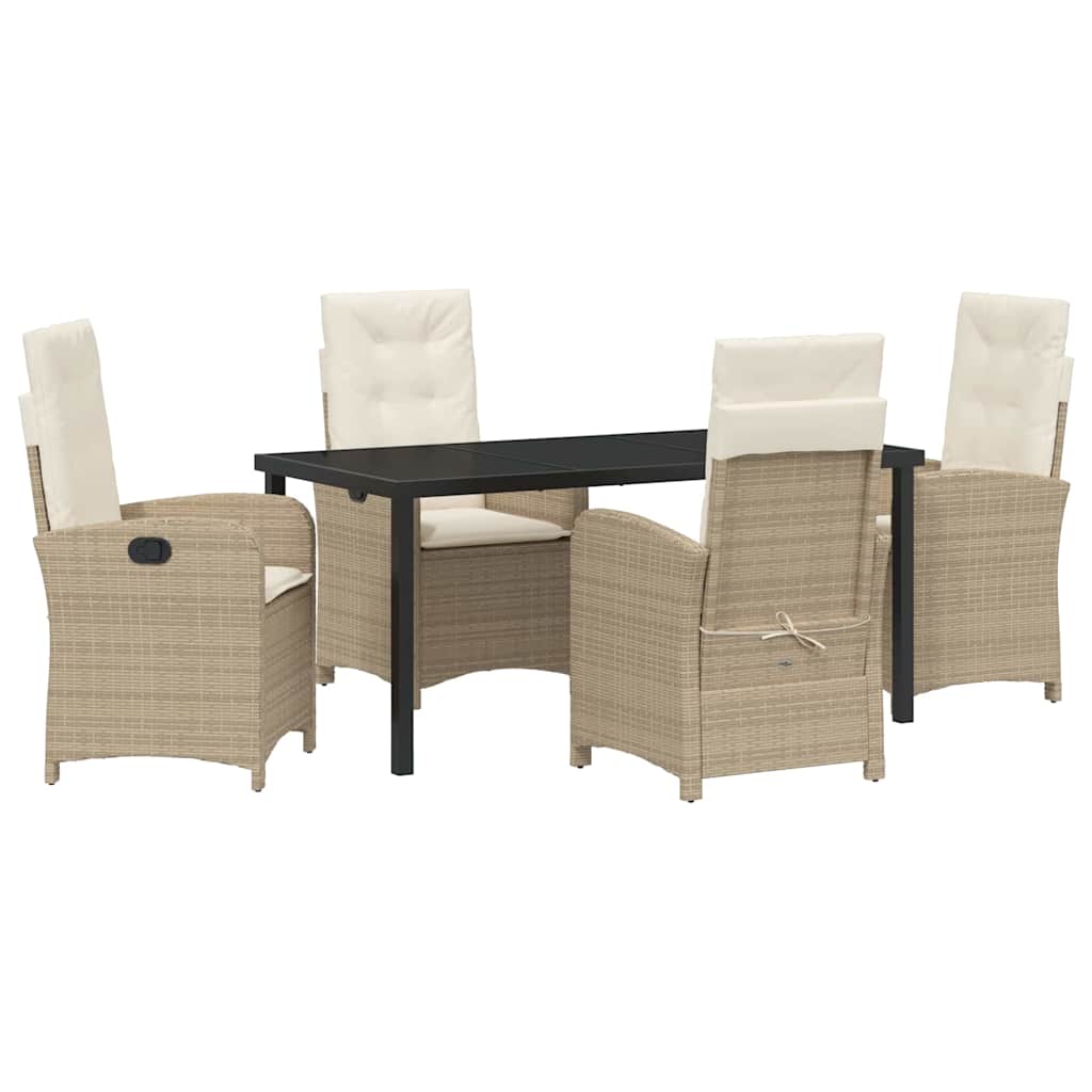 Garden Dining Set with Cushion 5 pcs Beige Poly Rattan
