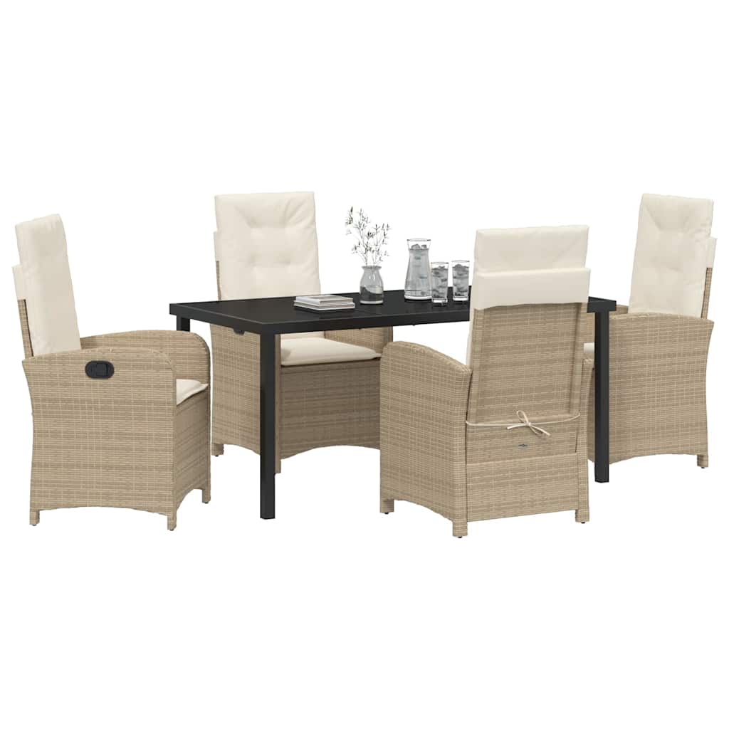 Garden Dining Set with Cushion 5 pcs Beige Poly Rattan