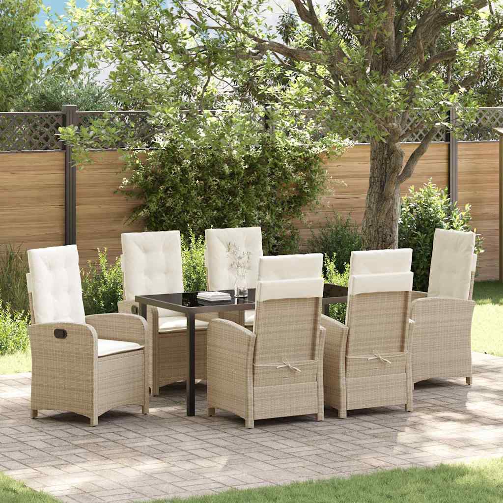 Garden Dining Set with Cushion 7 pcs Beige Poly Rattan