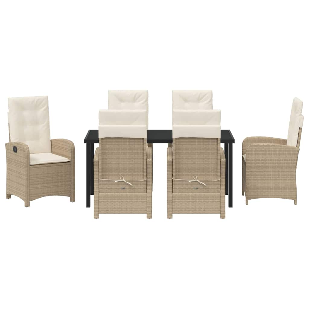 Garden Dining Set with Cushion 7 pcs Beige Poly Rattan