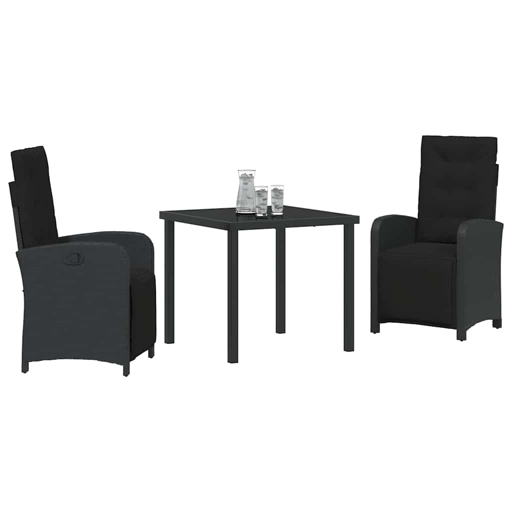 Garden Dining Set with Cushion 3 pcs Black Poly Rattan