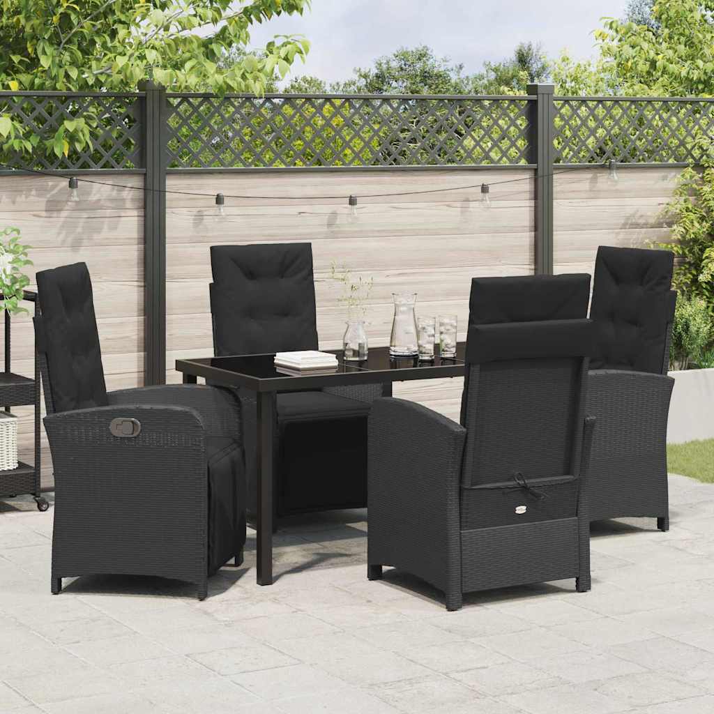 Garden Dining Set with Cushion 5 pcs Black Poly Rattan