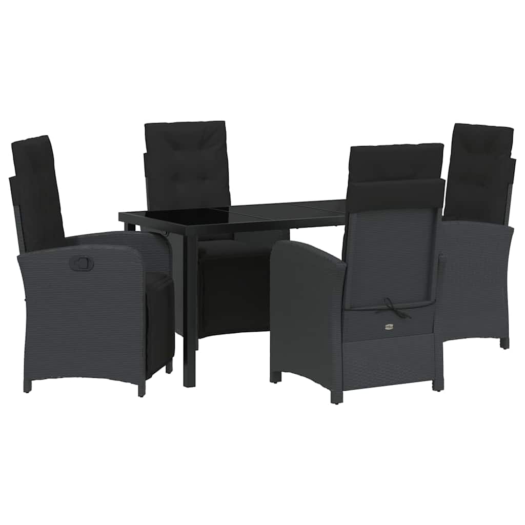 Garden Dining Set with Cushion 5 pcs Black Poly Rattan