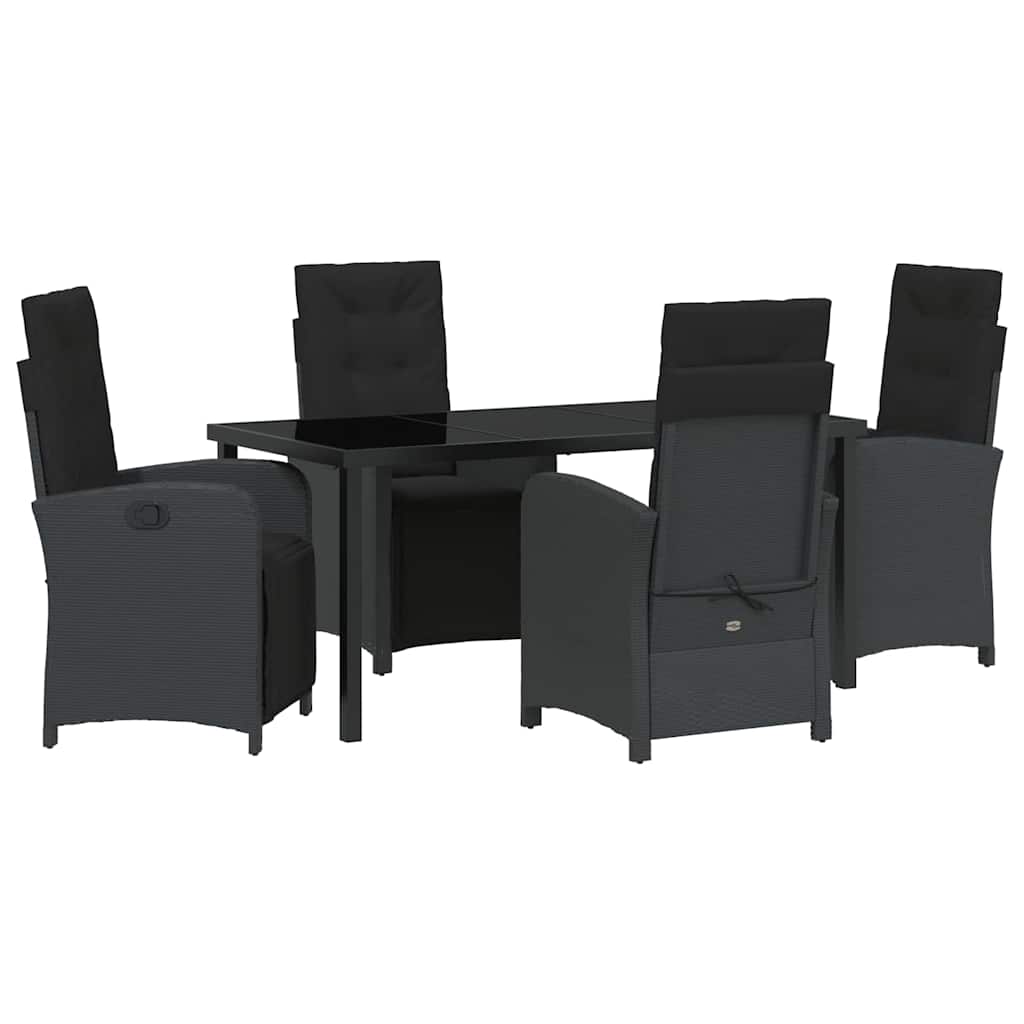 Garden Dining Set with Cushion 5 pcs Black Poly Rattan
