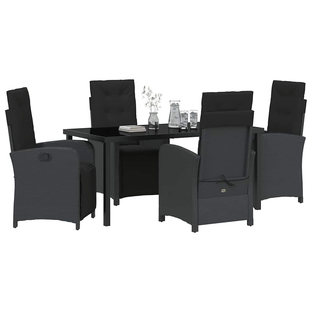 Garden Dining Set with Cushion 5 pcs Black Poly Rattan