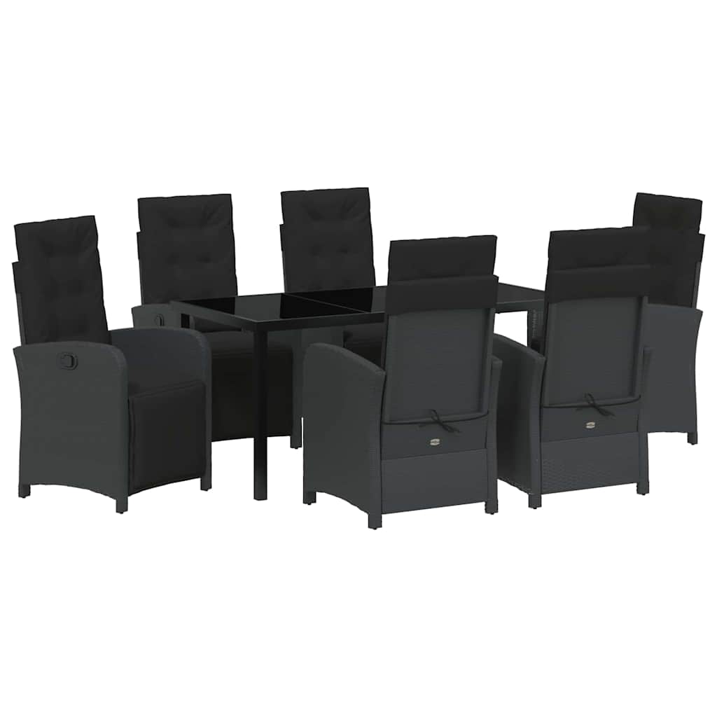 Garden Dining Set with Cushion 7 pcs Black Poly Rattan