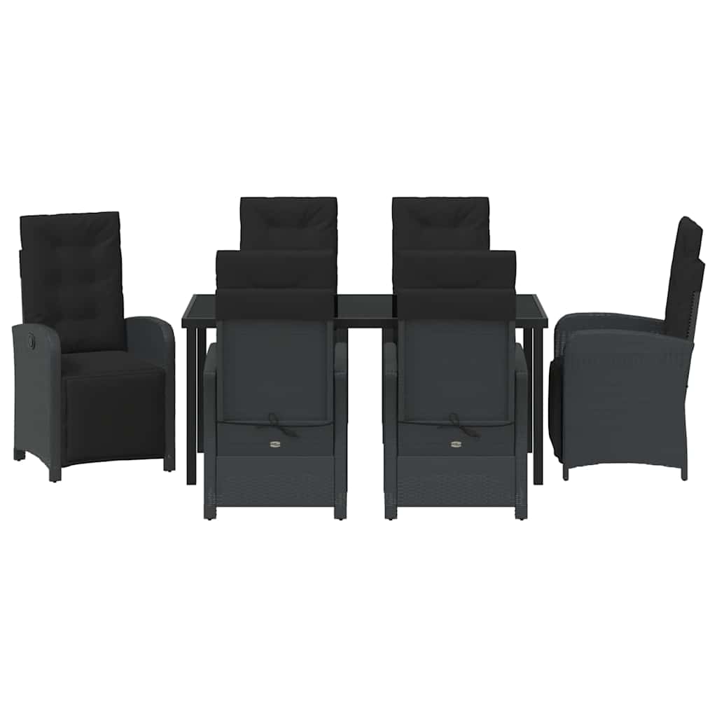 Garden Dining Set with Cushion 7 pcs Black Poly Rattan