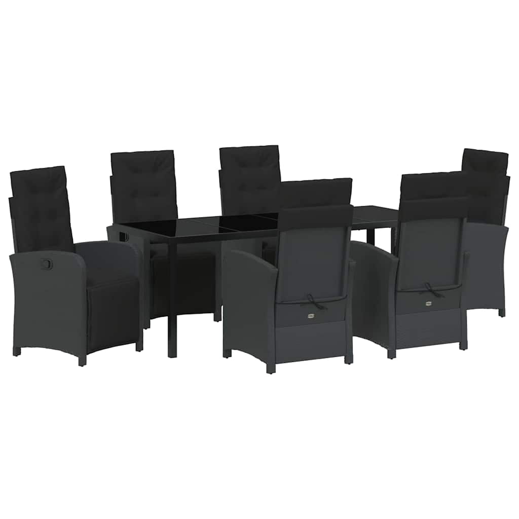Garden Dining Set with Cushion 7 pcs Black Poly Rattan