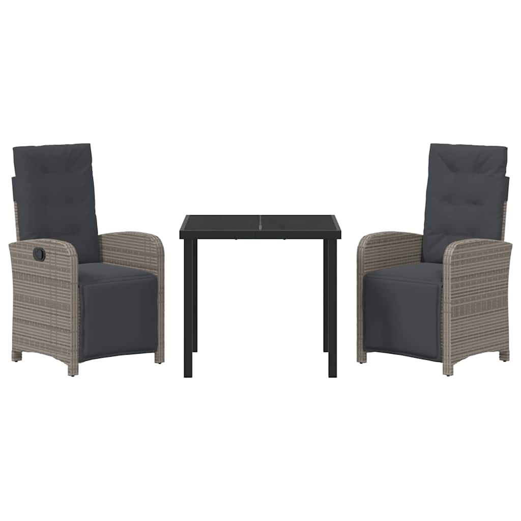 Garden Dining Set with Cushion 3 pcs Grey Poly Rattan