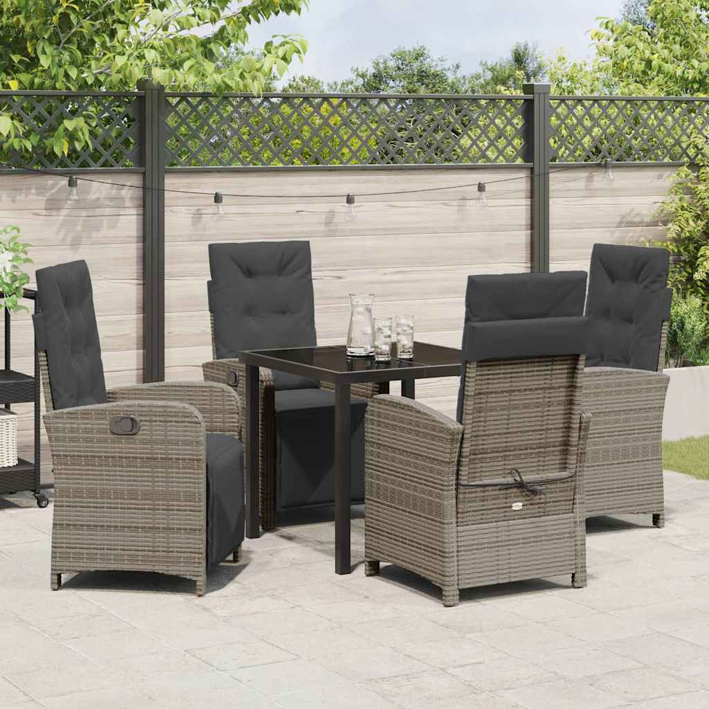 Garden Dining Set with Cushion 5 pcs Grey Poly Rattan