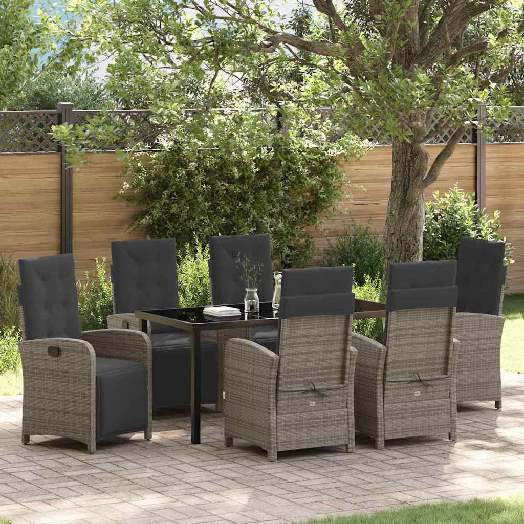 Garden Dining Set with Cushion 7 pcs Grey Poly Rattan